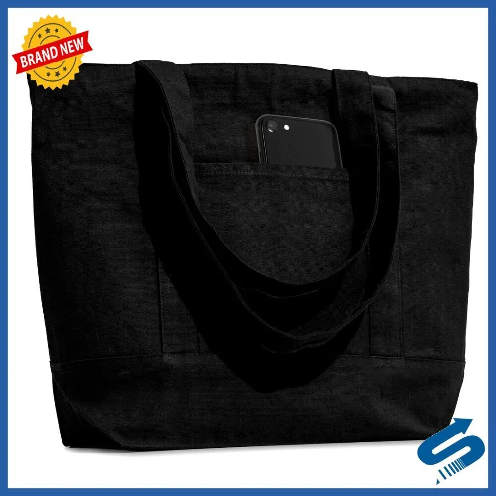 Heavy Duty Canvas Tote Bags with Zipper 6-Pack Reusable Shopping Totes